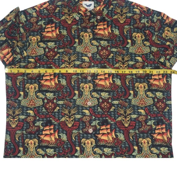 Yiume Viking Hawaiian Shirt Pirate Night Button-Down Short Sleeve Cotton Aloha L - Picture 5 of 8